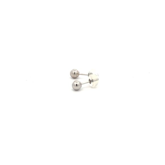 14K White Gold Earrings Stud Ball Tiny 4mm Silicone Covered Backings - Picture 7 of 8